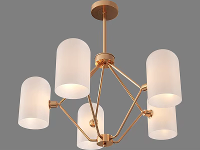 Modern Golden Frame Chandelier With White Cylindrical Shades And Sleek Design 3d model