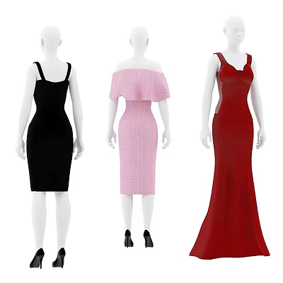 Women's Fashion Dresses in Black Pink Red with Spaghetti Strap Off Shoulder Plaid Design 3d model