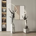 Modern Interior Decor With Black Metal Dancer Sculptures Illuminated Halo And Marble Base