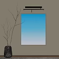 Decorative Blue Gradient Wall Hanging On Gray Wall With Black Vase Dried Branches LED Light 3d model