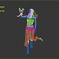 Fantasy Game And Movie Character With Green Hair Brown Top Green Pants Holding Black Creature