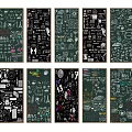 Wall Hangings with Hand Drawn Doodle Art Chalkboard Style Various Patterns and Icons