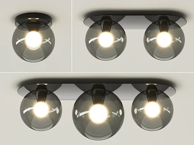 Modern Ceiling Light With Glass Globe Shades And Multiple Illuminated Bulbs 3d model