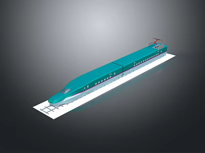 Teal High Speed Train Model on White Tracks with Streamlined Design 3d model