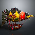 Colorful Decorative Airship Model With Yellow Red Patterns Dragon Wings And Cabin