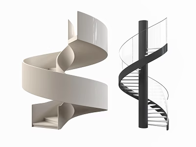 Modern Spiral Staircases In White And Black With Glass Railings And Sleek Design 3d model
