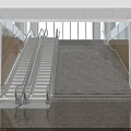 Modern Building Hall Interior With Silver Escalator And Staircase On Marble Floor