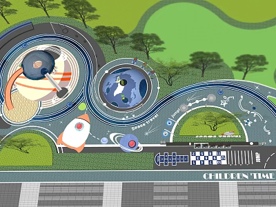 Children's Play Area With Colorful Slides Climbing Structures And Green Trees Design 3d model