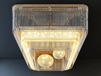 Square Shaped Crystal Chandelier With Transparent Pendants And Illuminated Inner Bulbs 3d model