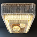 Square Shaped Crystal Chandelier With Transparent Pendants And Illuminated Inner Bulbs