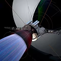 Advanced Spacecraft With Rocket Thruster Solar Panels Antennas And Green Aurora In Space