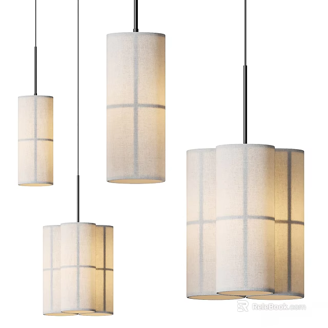 Modern Elegant Pendant Lights With White Fabric Shades Grid Pattern Design 3d model 