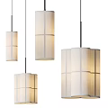 Modern Elegant Pendant Lights With White Fabric Shades Grid Pattern Design