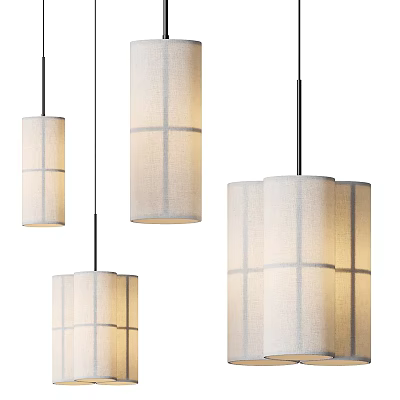 Modern Elegant Pendant Lights With White Fabric Shades Grid Pattern Design 3d model