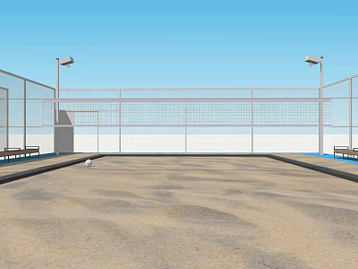 Beach Volleyball Court With Sand Surface Net Lighting Poles And Benches 3d model