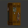 Brown Double Door Locker Furniture With Open Door And Stickers Inside