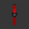 Stylish Watch With Red Strap And Black Dial Featuring Decorative Elements 3d model