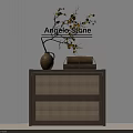 Elegant Bedside Nightstand with Rattan Design Ceramic Vase and Wooden Boxes