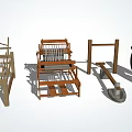 Modern Industrial Equipment With Wooden Frames And Traditional Mechanical Structures