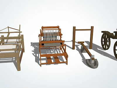 Modern Industrial Equipment With Wooden Frames And Traditional Mechanical Structures 3d model