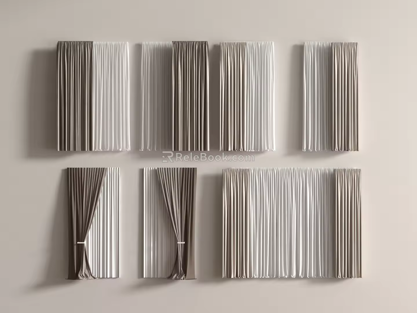 Modern Curtain Cloth Curtain Pleated Cloth Solid Color 3d model