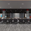 Modern Retail Store Interior With Shelves Black Chairs Gray Wooden Floor And Ceiling Lights