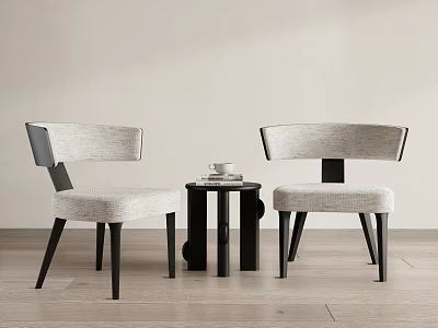 Light Gray Fabric Chairs With Black Frame And Small Round Coffee Table 3d model
