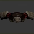 Game and Movie Character With Armored Red Metallic Body Glowing Chest And Clawed Hands