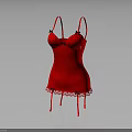 Red Satin Slip Dress With Delicate Lace Trim And Bow Accents