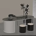 Modern Oval Tea Table With Marble Top Stools And Plant In Modern Interior 3d model
