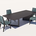 Modern Minimalist Dark Rectangular Dining Table Set with Four Light Green Chairs 3d model