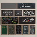 Various Blackboard Contents With Hand Drawn Art Themed Writings And Charts