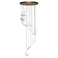 Modern Chandelier With Hanging Glass Elements And Metal Circular Ceiling Frame