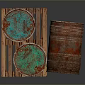 Rusty Metal Barrels Stacked On Wooden Pallet With Tilted Position And Vintage Look