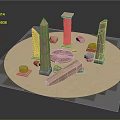 Ancient Stone Columns With Broken Architectural Elements On Circular Sand Platform 3d model