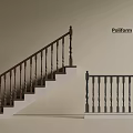 Wooden Staircase Railing and Platform Balustrade with Dark Brown Design on Light Background