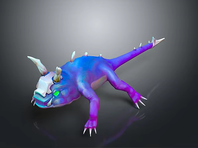 Vibrant Blue Purple Fantasy Creature With Horns Spikes Green Eyes And Sharp Claws 3d model