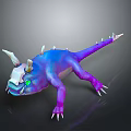 Vibrant Blue Purple Fantasy Creature With Horns Spikes Green Eyes And Sharp Claws
