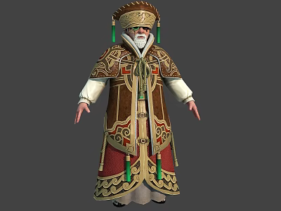 Ornate Traditional Character In Embroidered Robe With Decorative Hat And Green Tassels 3d model