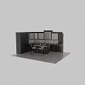 Stylish Modern Kitchen Featuring Black Cabinets Island Counter Bar Stools And Tile Backsplash