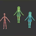 Wooden Mannequin And Two Girls In Blue School Uniforms Standing On Dark Reflective Surface