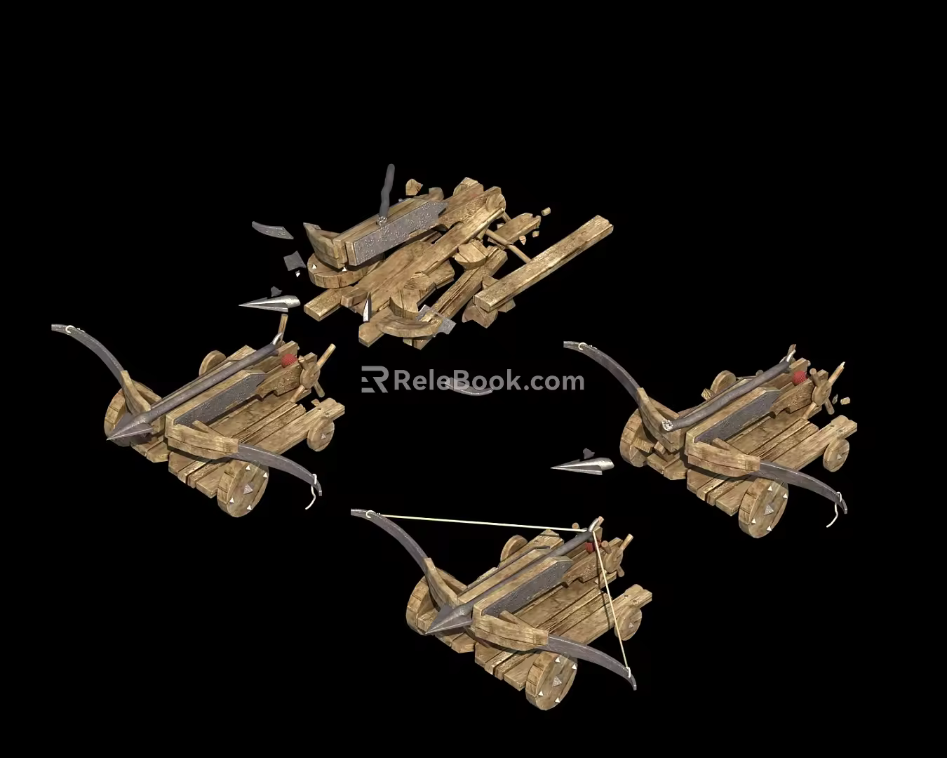 New Chinese-style Crossbow Car Chariot in Good Condition and Damage 3d model