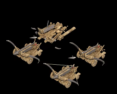 Ancient Wooden Crossbow Catapult Military Weapons with Wheel Structure for Warfare 3d model