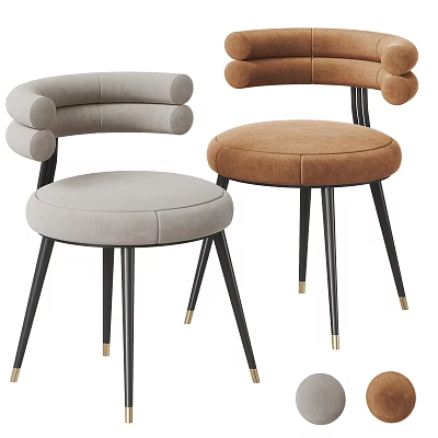 Modern Upholstered Dining Chairs With Gray Brown Fabric Black Metal Legs And Curved Armrests 3d model