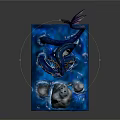 Blue Dragon Sculpture With Purple Wings Tail And Green Decorations On Rock Water Base