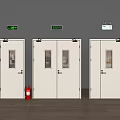 White Swing Doors With Glass Panels Fire Safety Setup With Fire Extinguisher Emergency Indicator Lights