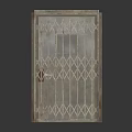 Metallic Door With Diamond Pattern Grille Central Small Square Window And Reflective Surface