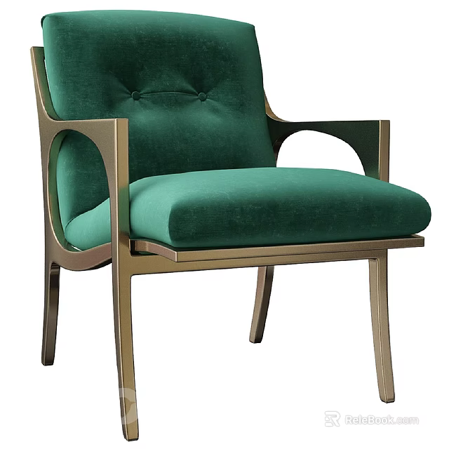 Elegant Green Velvet Sofa Stool With Brass Frame Armrests And Modern Design 3d model 