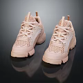Stylish Pastel Pink Lace Up Mesh Sneakers With Chunky Sole And Breathable Design