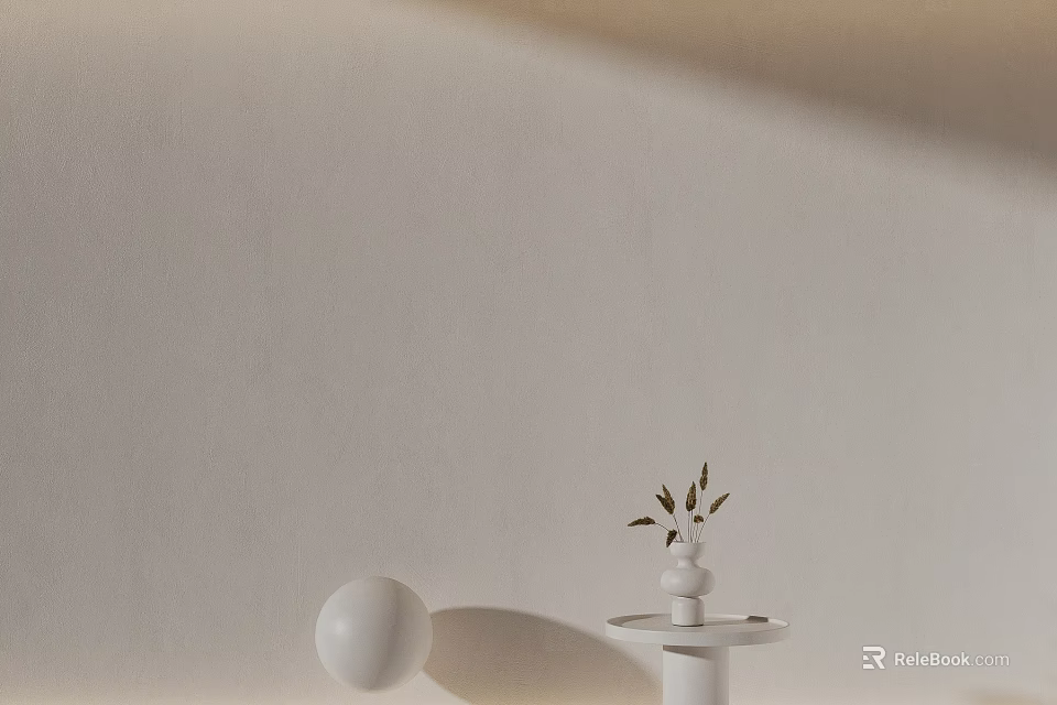 Minimalist Sofa Background Wall With White Sphere And Potted Plant 3d model 